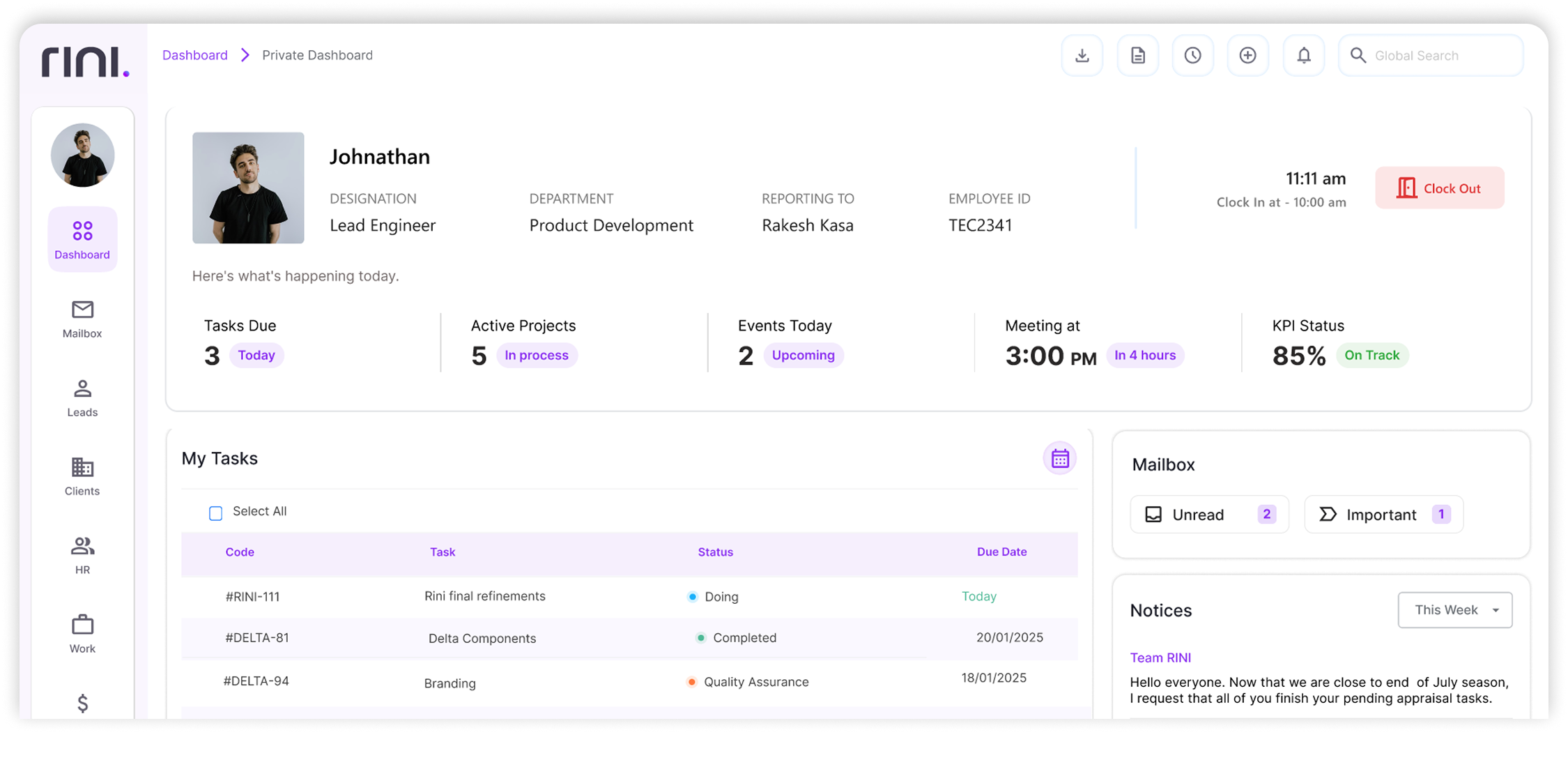 Rini Dashboard